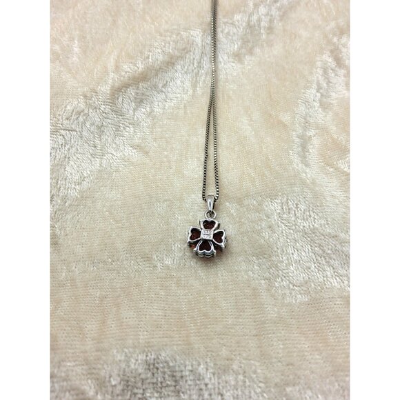 vintage .925 sterling silver pendant red cut chrystals necklace - Picture 9 of 14